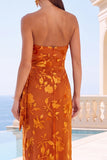 Royal Blue Strapless Sheath Floral Maxi Wedding Guest Dress
