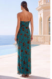 Royal Blue Strapless Sheath Floral Maxi Wedding Guest Dress