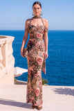 Floral Green Cold Shoulder Sheath Maxi Wedding Guest Dress