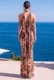 Floral Green Cold Shoulder Sheath Maxi Wedding Guest Dress