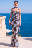 Floral Green Cold Shoulder Sheath Maxi Wedding Guest Dress