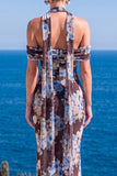 Floral Green Cold Shoulder Sheath Maxi Wedding Guest Dress