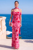 Floral Green Cold Shoulder Sheath Maxi Wedding Guest Dress