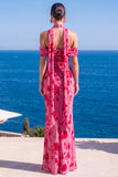 Floral Green Cold Shoulder Sheath Maxi Wedding Guest Dress