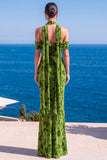 Floral Green Cold Shoulder Sheath Maxi Wedding Guest Dress