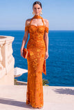 Floral Green Cold Shoulder Sheath Maxi Wedding Guest Dress