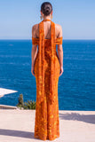 Floral Green Cold Shoulder Sheath Maxi Wedding Guest Dress