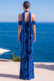 Floral Green Cold Shoulder Sheath Maxi Wedding Guest Dress