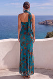 Floral One Shoulder Fuchsia Sheath Maxi Wedding Guest Dress
