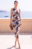 One Shoulder Red Floral Sheath Midi Wedding Guest Dress