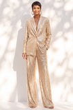 Champagne 2 Piece Shawl Lapel Sparkly Women Suits