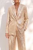 Champagne 2 Piece Shawl Lapel Sparkly Women Suits