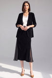 3/4 Sleeve Black Velvet 2 Piece Skirt Suits