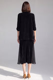 3/4 Sleeve Black Velvet 2 Piece Skirt Suits