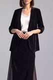 3/4 Sleeve Black Velvet 2 Piece Skirt Suits