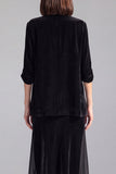 3/4 Sleeve Black Velvet 2 Piece Skirt Suits