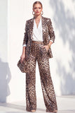 Leopard Peak Lapel Long Sleeve 2 Piece Women Suits