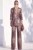 Leopard Peak Lapel Long Sleeve 2 Piece Women Suits