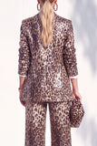 Leopard Peak Lapel Long Sleeve 2 Piece Women Suits