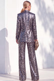 Leopard Peak Lapel Long Sleeve 2 Piece Women Suits