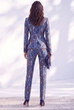 Peak Lapel Dark Blue Long Sleeve 2 Piece Women Suits
