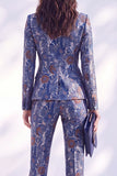 Peak Lapel Dark Blue Long Sleeve 2 Piece Women Suits