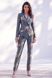 Peak Lapel Dark Blue Long Sleeve 2 Piece Women Suits