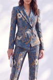 Peak Lapel Dark Blue Long Sleeve 2 Piece Women Suits