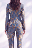 Peak Lapel Dark Blue Long Sleeve 2 Piece Women Suits