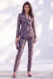 Peak Lapel Dark Blue Long Sleeve 2 Piece Women Suits