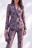Peak Lapel Dark Blue Long Sleeve 2 Piece Women Suits