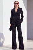 Single Buckle Peak Lapel Black 2 Piece Women Suits