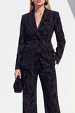 Single Buckle Peak Lapel Black 2 Piece Women Suits