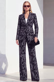 Single Buckle Peak Lapel Black 2 Piece Women Suits