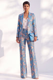Peak Lapel Blue Single Buckle 2 Piece Suits