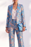 Peak Lapel Blue Single Buckle 2 Piece Suits