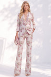 Notched Lapel Purple 3/4 Sleeve 2 piece Women Suits