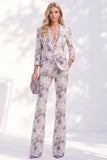 Notched Lapel Purple 3/4 Sleeve 2 piece Women Suits