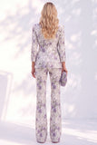Notched Lapel Purple 3/4 Sleeve 2 piece Women Suits