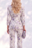 Notched Lapel Purple 3/4 Sleeve 2 piece Women Suits