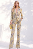 Notched Lapel Purple 3/4 Sleeve 2 piece Women Suits