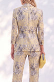 Notched Lapel Purple 3/4 Sleeve 2 piece Women Suits
