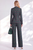Double Breasted Peak Lapel Green 2 Piece Plaid Women Suits
