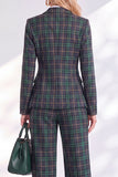 Double Breasted Peak Lapel Green 2 Piece Plaid Women Suits