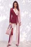 Peak Lapel Burgundy 2 piece Women Suits With Belt