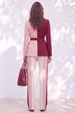 Peak Lapel Burgundy 2 piece Women Suits With Belt
