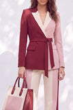 Peak Lapel Burgundy 2 piece Women Suits With Belt