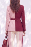 Peak Lapel Burgundy 2 piece Women Suits With Belt