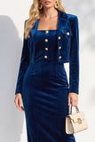 Notched Lapel Burgundy Long Sleeve 2 Piece Skirt Suits