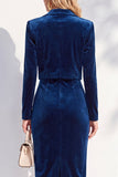 Notched Lapel Burgundy Long Sleeve 2 Piece Skirt Suits